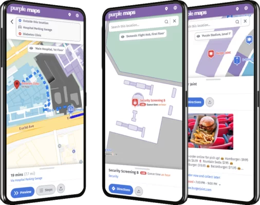 Direct your visitors to the right place at the right time Visitors do get lost sometimes. And when that happens it costs you money in staff time and delays. You can use Purple WiFi to enable customers to find their way with Digital Wayfinding, Purple WiFi’s Seamless Wayfinding Solutions.